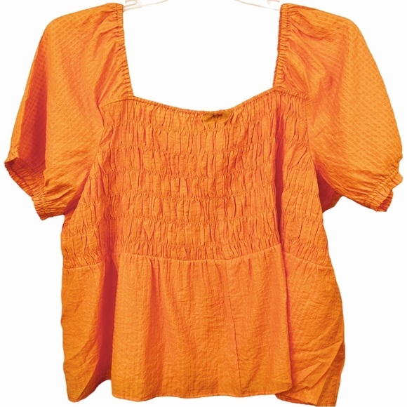 Lane Bryant Petite Orange Fitted Smocked Bodice Peplum Top Sz 24P NWT - Picture 2 of 8